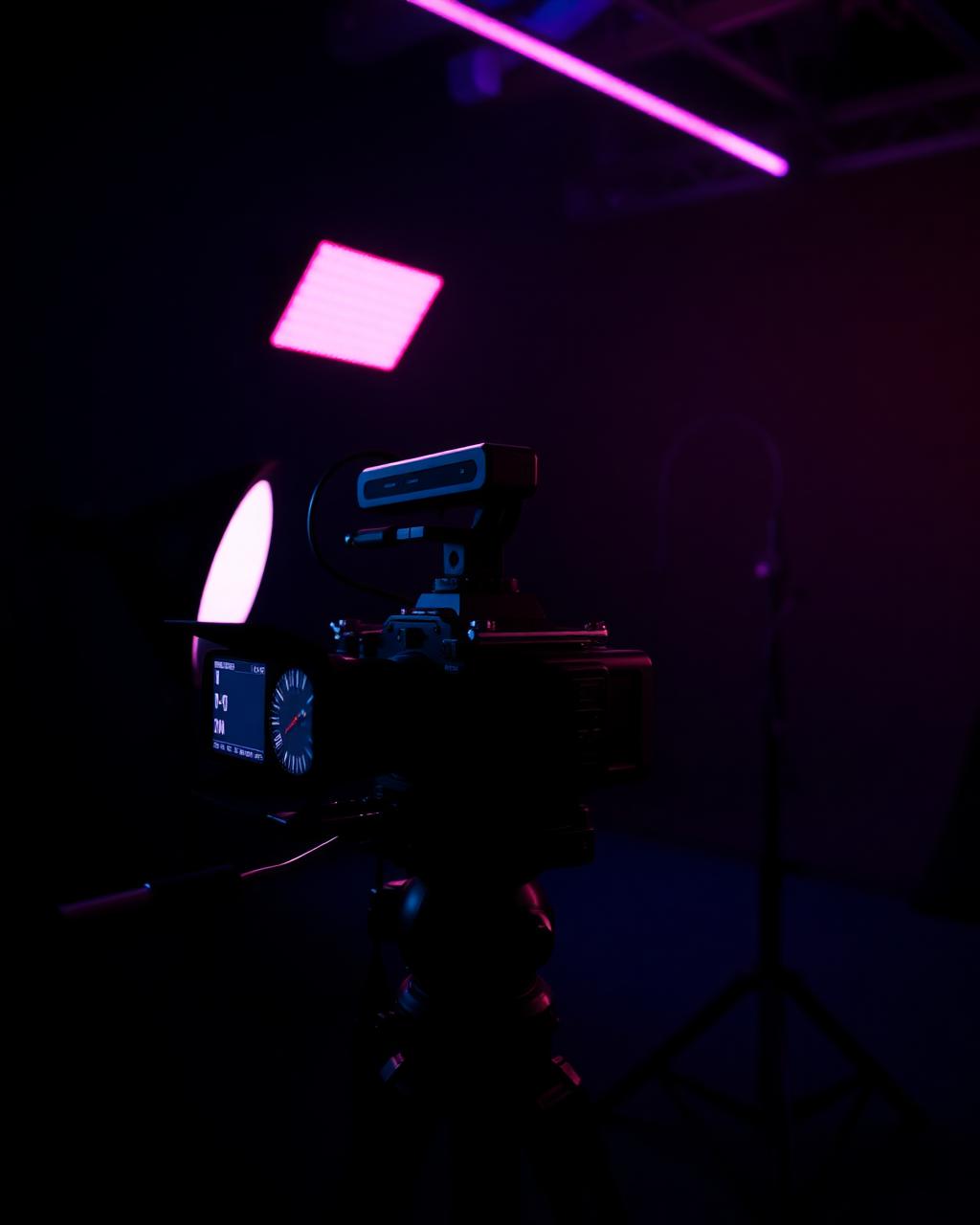 Camera and lighting in a studio